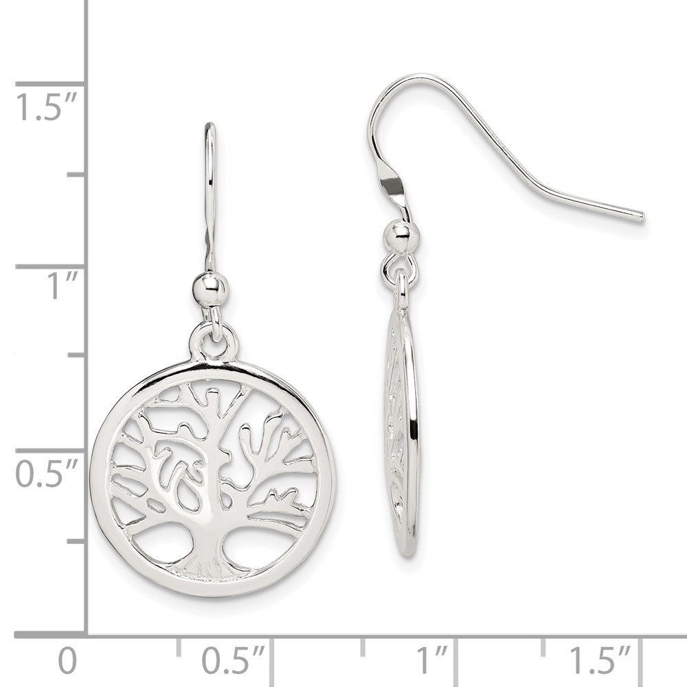 QE12954 Sterling Silver Polished Round Tree Shepherd Hook Earrings