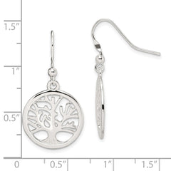 QE12954 Sterling Silver Polished Round Tree Shepherd Hook Earrings