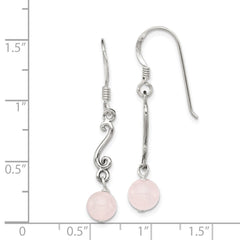 QE1296 Sterling Silver Polished & Antiqued Rose Quartz Swirl Dangle Earrings