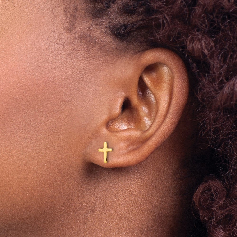 QE12964GP Sterling Silver Gold-tone Polished Latin Cross Post Earrings