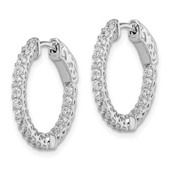 QE12988 Sterling Shimmer Sterling Silver Rhodium-plated 38 Stone 1.75mm CZ In and Out Round Hinged Hoop Earrings