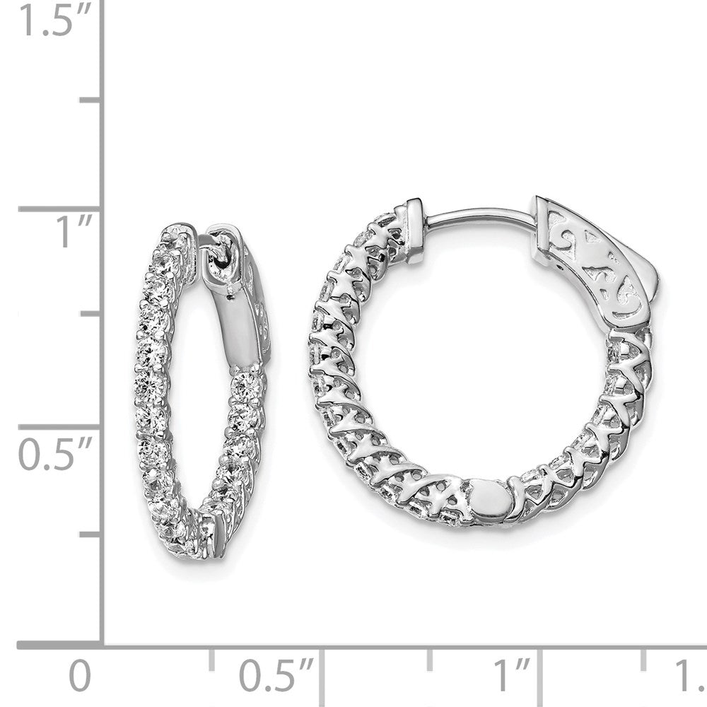 QE12988 Sterling Shimmer Sterling Silver Rhodium-plated 38 Stone 1.75mm CZ In and Out Round Hinged Hoop Earrings