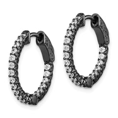 QE12988B Sterling Shimmer Black Rhodium-plated 38 Stone 1.75mm CZ In and Out Round Hinged Hoop Earrings
