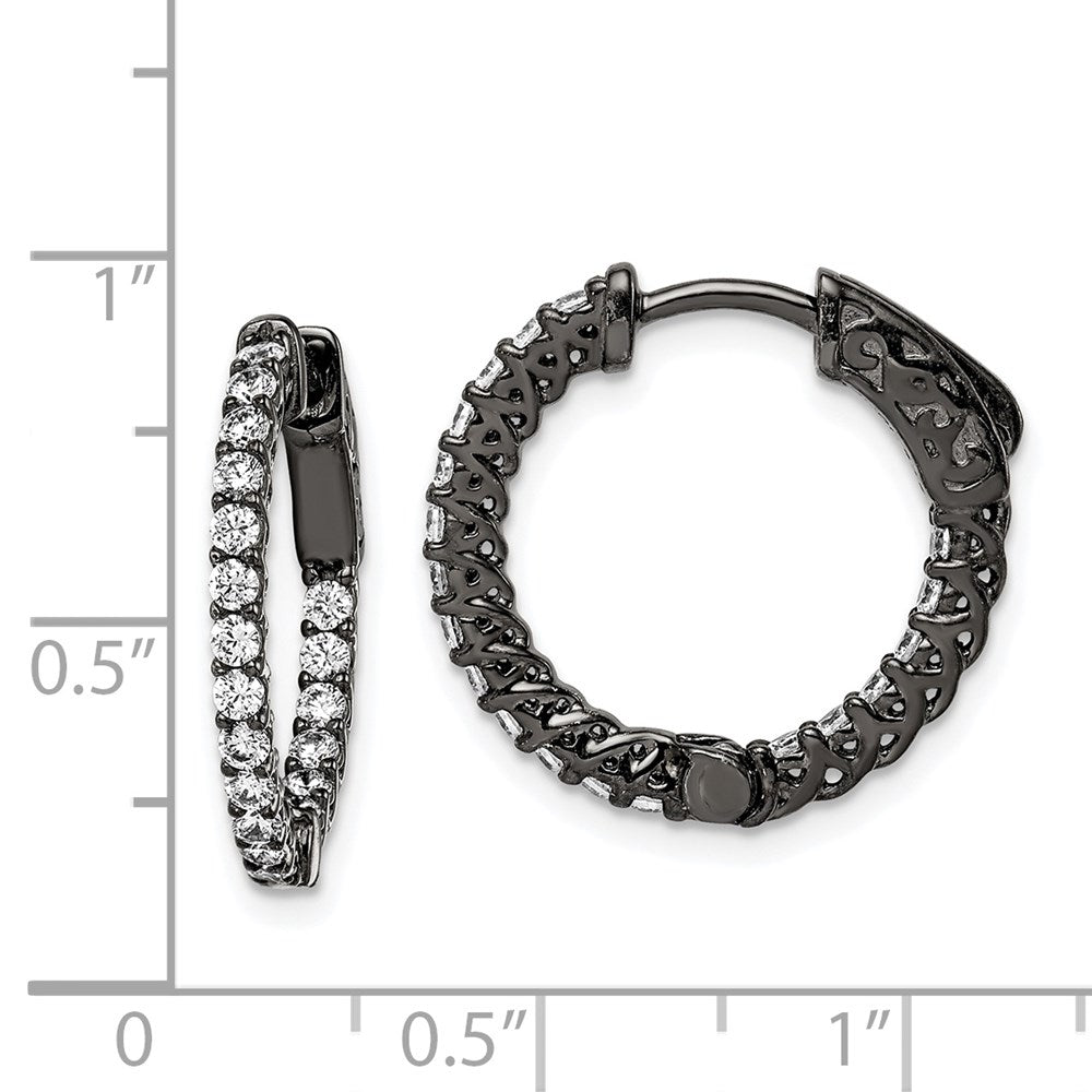 QE12988B Sterling Shimmer Black Rhodium-plated 38 Stone 1.75mm CZ In and Out Round Hinged Hoop Earrings