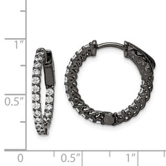 QE12988B Sterling Shimmer Black Rhodium-plated 38 Stone 1.75mm CZ In and Out Round Hinged Hoop Earrings
