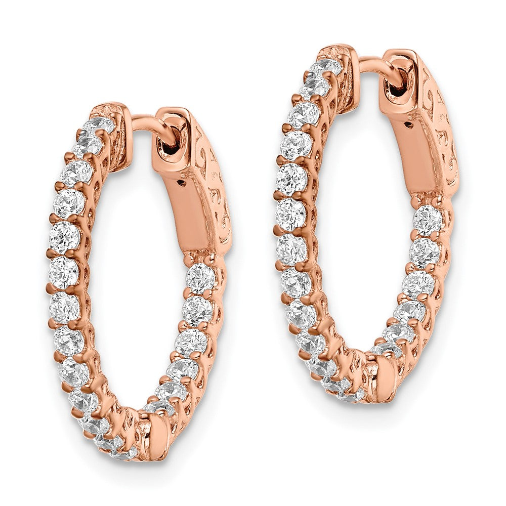 QE12988P Sterling Shimmer Sterling Silver Rose-tone Rose Gold-plated 38 Stone 1.75mm CZ In and Out Round Hinged Hoop Earrings