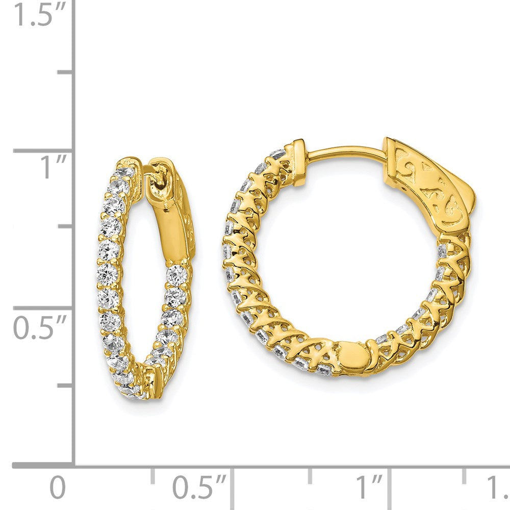 QE12988Y Sterling Shimmer Sterling Silver Gold-tone Flash Gold-plated 38 Stone 1.75mm CZ In and Out Round Hinged Hoop Earrings