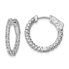 QE12988 Sterling Shimmer Sterling Silver Rhodium-plated 38 Stone 1.75mm CZ In and Out Round Hinged Hoop Earrings