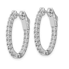 QE12989 Sterling Shimmer Sterling Silver Rhodium-plated 36 Stone 1.7mm CZ In and Out Oval Hinged Hoop Earrings