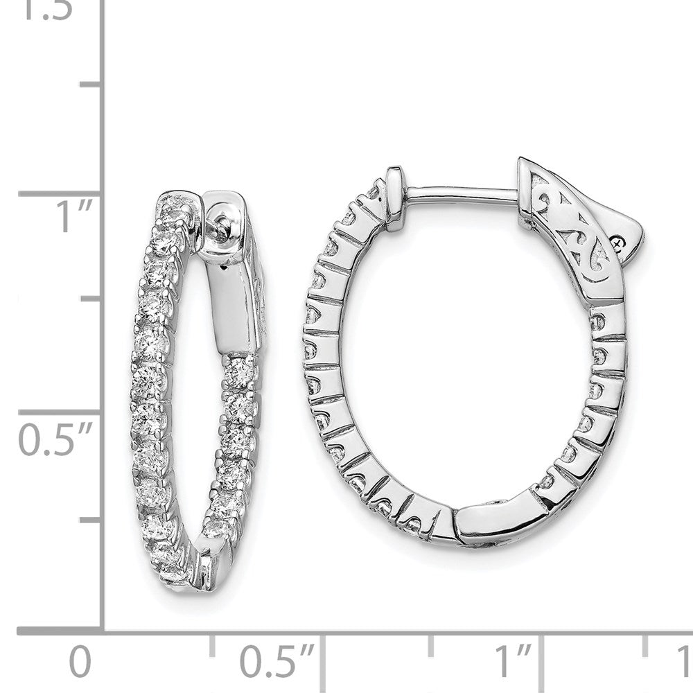 QE12989 Sterling Shimmer Sterling Silver Rhodium-plated 36 Stone 1.7mm CZ In and Out Oval Hinged Hoop Earrings