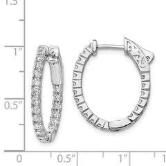 QE12989 Sterling Shimmer Sterling Silver Rhodium-plated 36 Stone 1.7mm CZ In and Out Oval Hinged Hoop Earrings