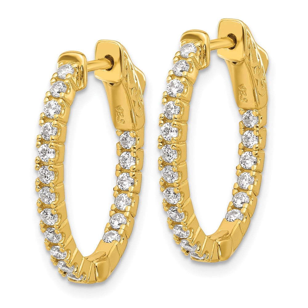 QE12989Y Sterling Shimmer Sterling Silver Gold-tone Flash Gold-plated 1.7mm CZ 36 Stone Oval In and Out Hinged Hoop Earrings