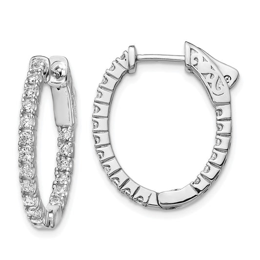 QE12989 Sterling Shimmer Sterling Silver Rhodium-plated 36 Stone 1.7mm CZ In and Out Oval Hinged Hoop Earrings