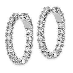 QE12990 Sterling Shimmer Sterling Silver Rhodium-plated 32 Stone 3.0mm CZ In and Out Oval Hinged Hoop Earrings