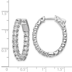 QE12990 Sterling Shimmer Sterling Silver Rhodium-plated 32 Stone 3.0mm CZ In and Out Oval Hinged Hoop Earrings