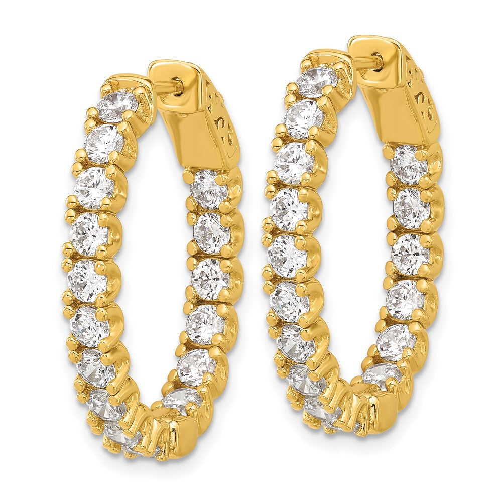 QE12990Y Sterling Shimmer Sterling Silver Gold-tone Flash Gold-plated 3mm CZ 32 Stone Oval In and Out Hinged Hoop Earrings