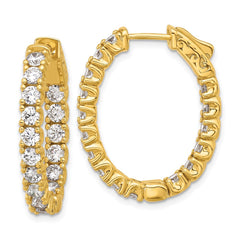 QE12990Y Sterling Shimmer Sterling Silver Gold-tone Flash Gold-plated 3mm CZ 32 Stone Oval In and Out Hinged Hoop Earrings