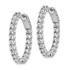 QE12991 Sterling Shimmer Sterling Silver Rhodium-plated 38 Stone 2.5mm CZ In and Out Oval Hinged Hoop Earrings