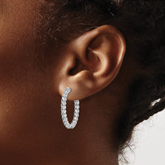 QE12991 Sterling Shimmer Sterling Silver Rhodium-plated 38 Stone 2.5mm CZ In and Out Oval Hinged Hoop Earrings