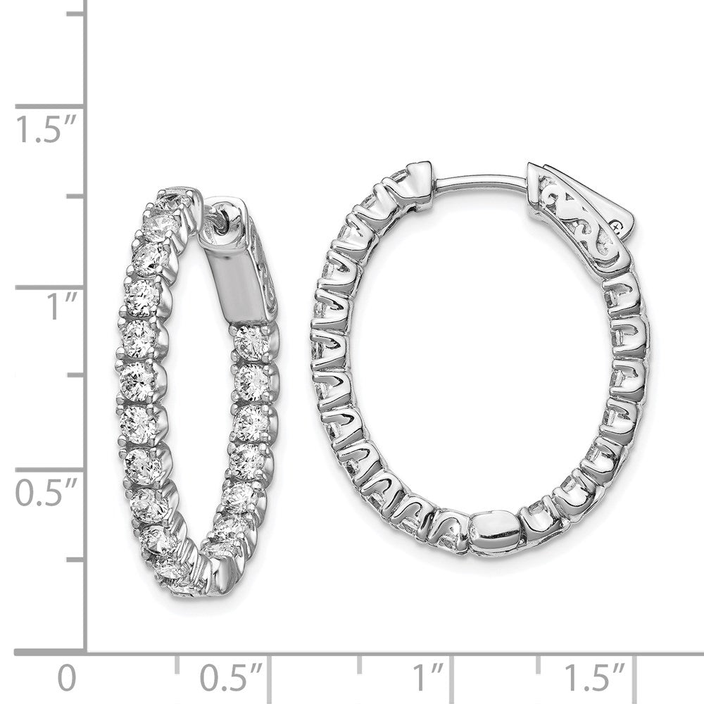 QE12991 Sterling Shimmer Sterling Silver Rhodium-plated 38 Stone 2.5mm CZ In and Out Oval Hinged Hoop Earrings