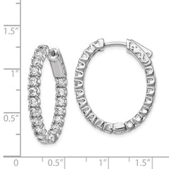 QE12991 Sterling Shimmer Sterling Silver Rhodium-plated 38 Stone 2.5mm CZ In and Out Oval Hinged Hoop Earrings