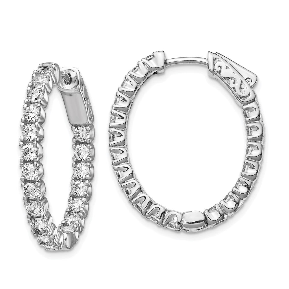 QE12991 Sterling Shimmer Sterling Silver Rhodium-plated 38 Stone 2.5mm CZ In and Out Oval Hinged Hoop Earrings