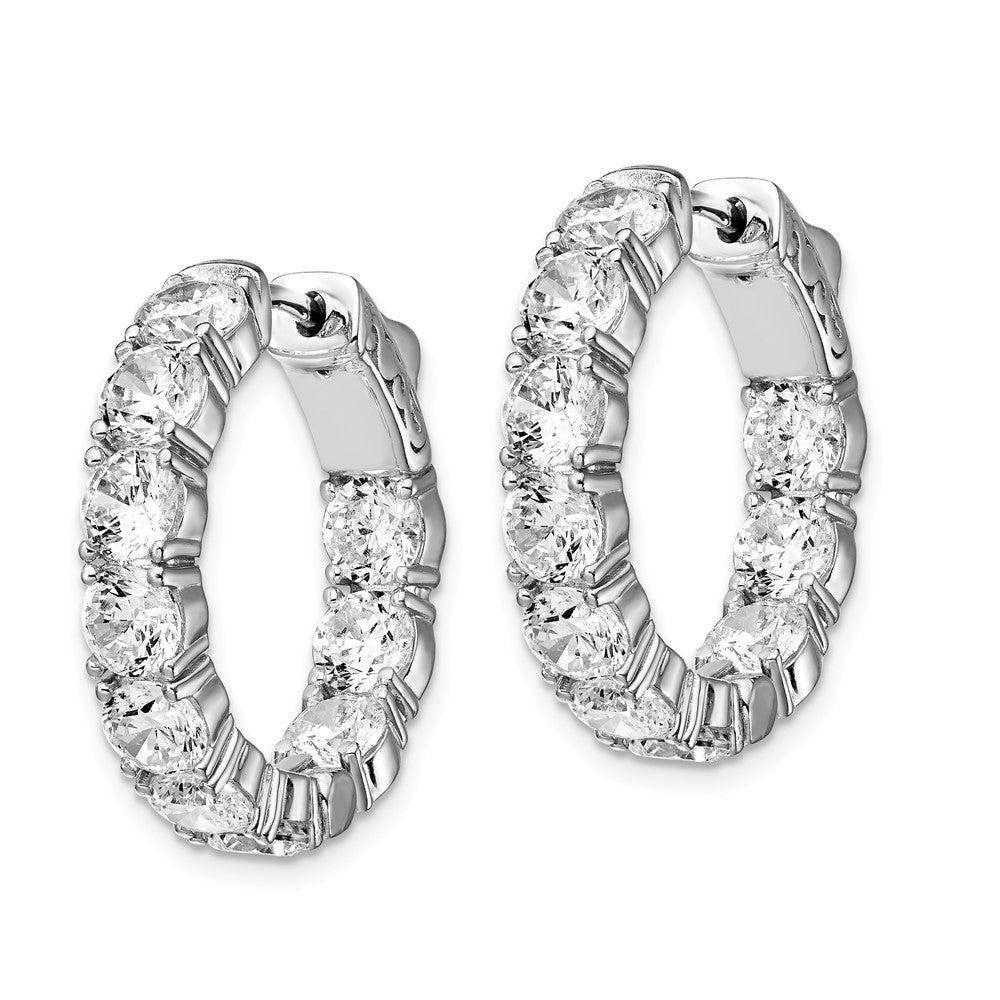 QE12992 Sterling Shimmer Sterling Silver Rhodium-plated 20 Stone 4.25mm CZ In and Out Round Hinged Hoop Earrings