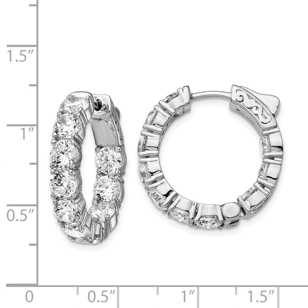 QE12992 Sterling Shimmer Sterling Silver Rhodium-plated 20 Stone 4.25mm CZ In and Out Round Hinged Hoop Earrings