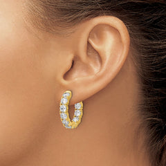 QE12992Y Sterling Shimmer Sterling Silver Gold-tone Flash Gold-plated 4.25mm CZ 20 Stone In and Out Hinged Hoop Earrings