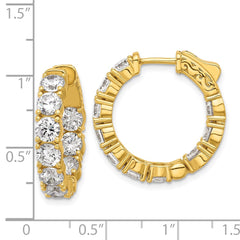 QE12992Y Sterling Shimmer Sterling Silver Gold-tone Flash Gold-plated 4.25mm CZ 20 Stone In and Out Hinged Hoop Earrings