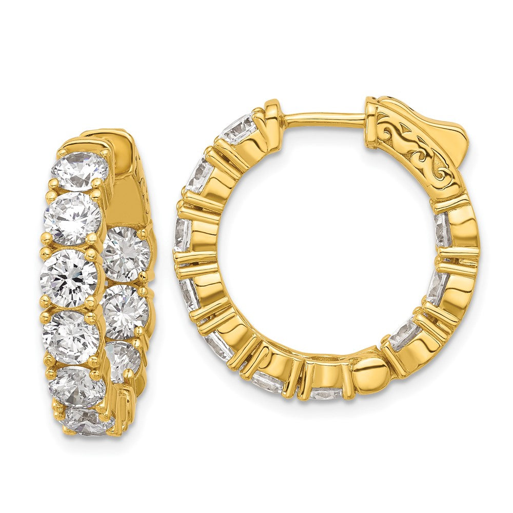 QE12992Y Sterling Shimmer Sterling Silver Gold-tone Flash Gold-plated 4.25mm CZ 20 Stone In and Out Hinged Hoop Earrings