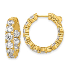 QE12992Y Sterling Shimmer Sterling Silver Gold-tone Flash Gold-plated 4.25mm CZ 20 Stone In and Out Hinged Hoop Earrings