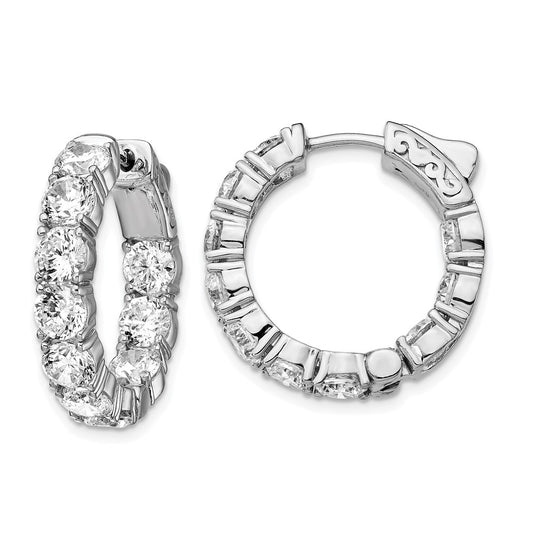 QE12992 Sterling Shimmer Sterling Silver Rhodium-plated 20 Stone 4.25mm CZ In and Out Round Hinged Hoop Earrings