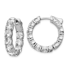 QE12992 Sterling Shimmer Sterling Silver Rhodium-plated 20 Stone 4.25mm CZ In and Out Round Hinged Hoop Earrings