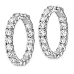 QE12993 Sterling Shimmer Sterling Silver Rhodium-plated 32 Stone 4.25mm CZ In and Out Round Hinged Hoop Earrings