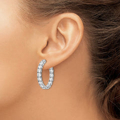 QE12993 Sterling Shimmer Sterling Silver Rhodium-plated 32 Stone 4.25mm CZ In and Out Round Hinged Hoop Earrings