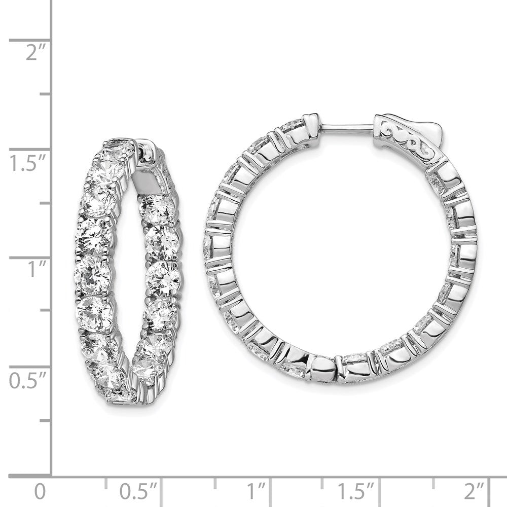 QE12993 Sterling Shimmer Sterling Silver Rhodium-plated 32 Stone 4.25mm CZ In and Out Round Hinged Hoop Earrings