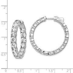 QE12993 Sterling Shimmer Sterling Silver Rhodium-plated 32 Stone 4.25mm CZ In and Out Round Hinged Hoop Earrings