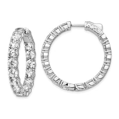 QE12993 Sterling Shimmer Sterling Silver Rhodium-plated 32 Stone 4.25mm CZ In and Out Round Hinged Hoop Earrings