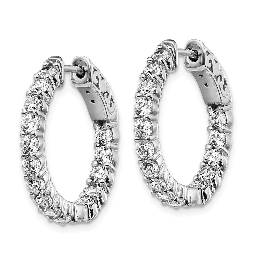 QE12994 Sterling Shimmer Sterling Silver Rhodium-plated 30 Stone 2.5mm CZ In and Out Round Hinged Hoop Earrings