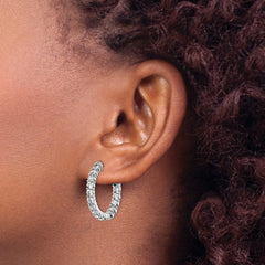 QE12994 Sterling Shimmer Sterling Silver Rhodium-plated 30 Stone 2.5mm CZ In and Out Round Hinged Hoop Earrings