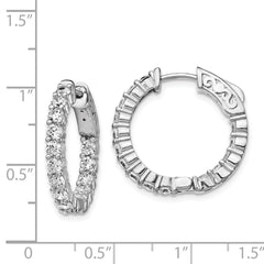 QE12994 Sterling Shimmer Sterling Silver Rhodium-plated 30 Stone 2.5mm CZ In and Out Round Hinged Hoop Earrings