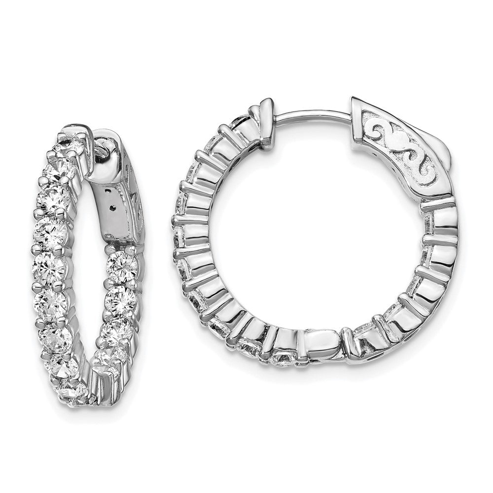 QE12994 Sterling Shimmer Sterling Silver Rhodium-plated 30 Stone 2.5mm CZ In and Out Round Hinged Hoop Earrings