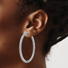 QE12995 Sterling Shimmer Sterling Silver Rhodium-plated 86 Stone 2.5mm CZ In and Out Round Hinged Hoop Earrings