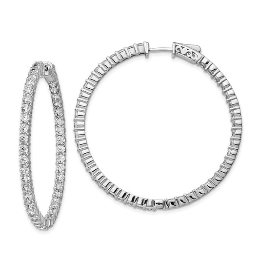 QE12995 Sterling Shimmer Sterling Silver Rhodium-plated 86 Stone 2.5mm CZ In and Out Round Hinged Hoop Earrings