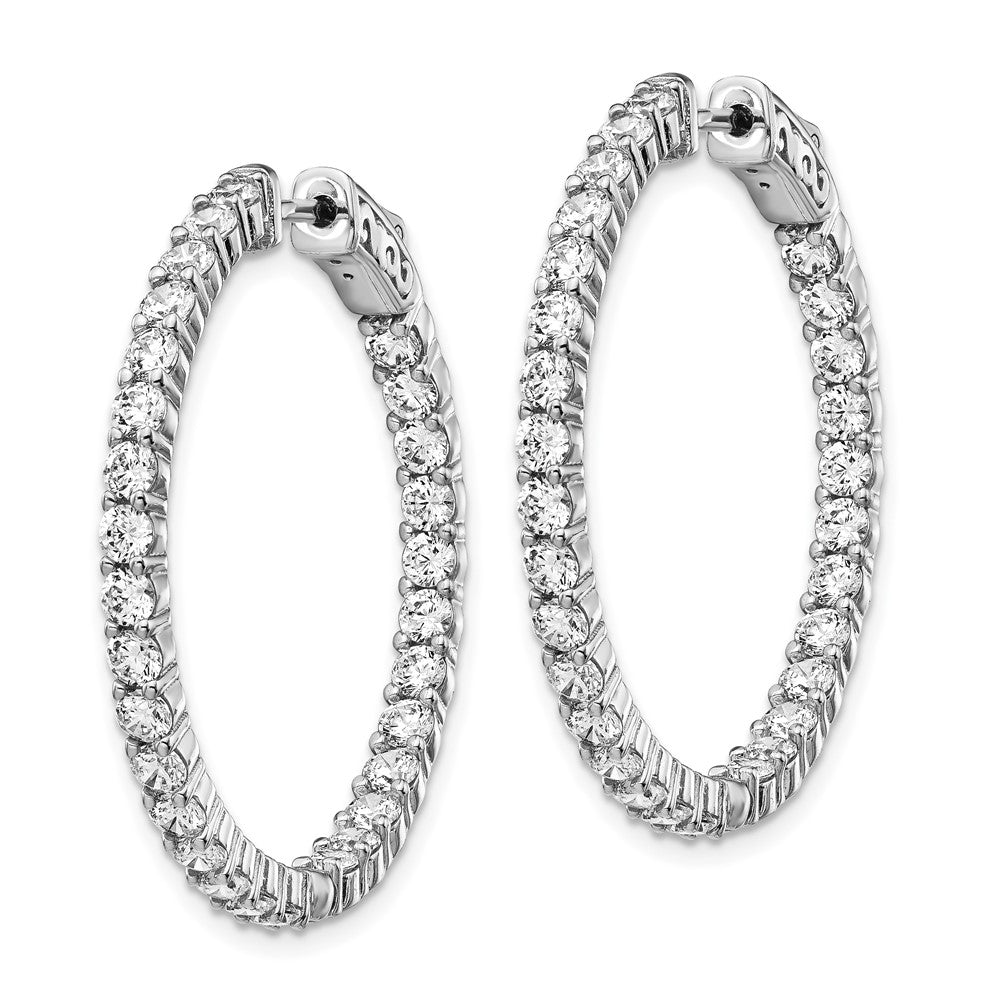 QE12996 Sterling Shimmer Sterling Silver Rhodium-plated 58 Stone 2.5mm CZ In and Out Round Hinged Hoop Earrings