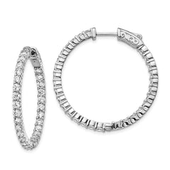 QE12996 Sterling Shimmer Sterling Silver Rhodium-plated 58 Stone 2.5mm CZ In and Out Round Hinged Hoop Earrings