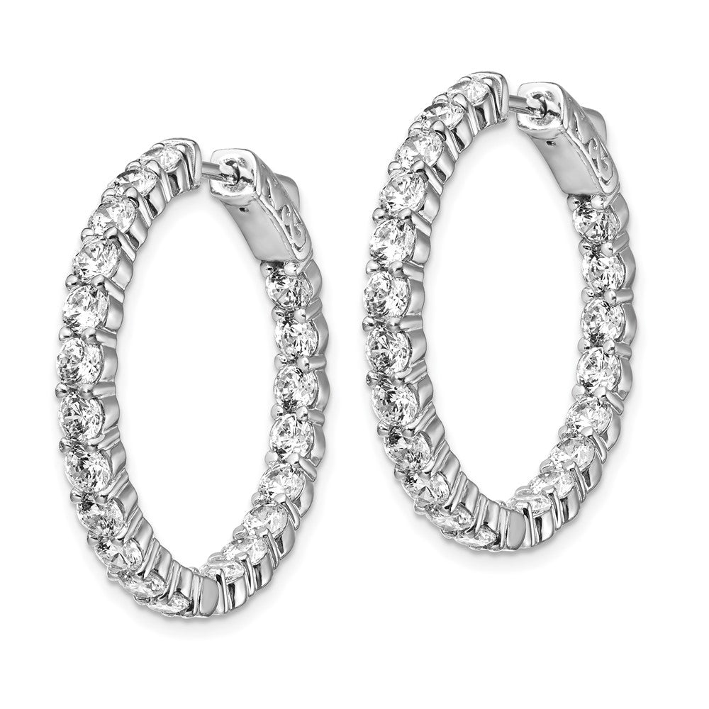 QE12997 Sterling Shimmer Sterling Silver Rhodium-plated 40 Stone 3.0mm CZ In and Out Round Hinged Hoop Earrings