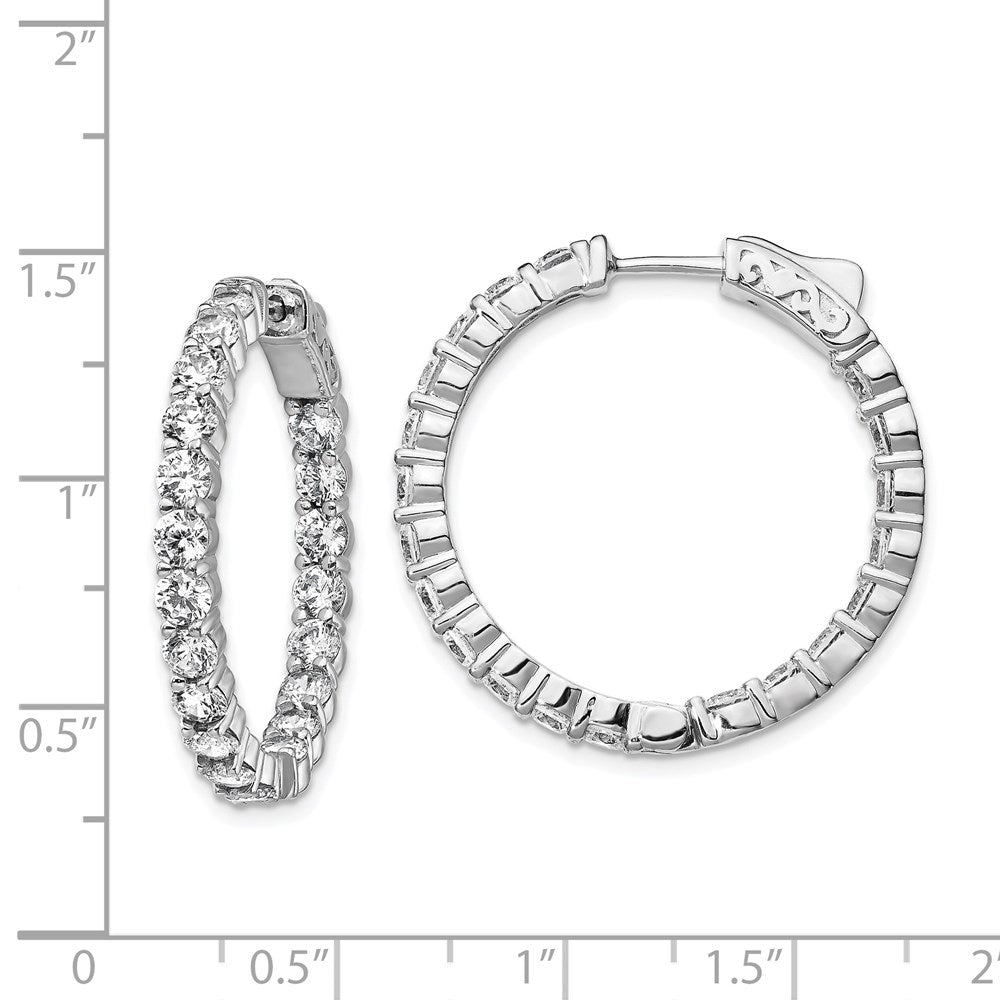 QE12997 Sterling Shimmer Sterling Silver Rhodium-plated 40 Stone 3.0mm CZ In and Out Round Hinged Hoop Earrings