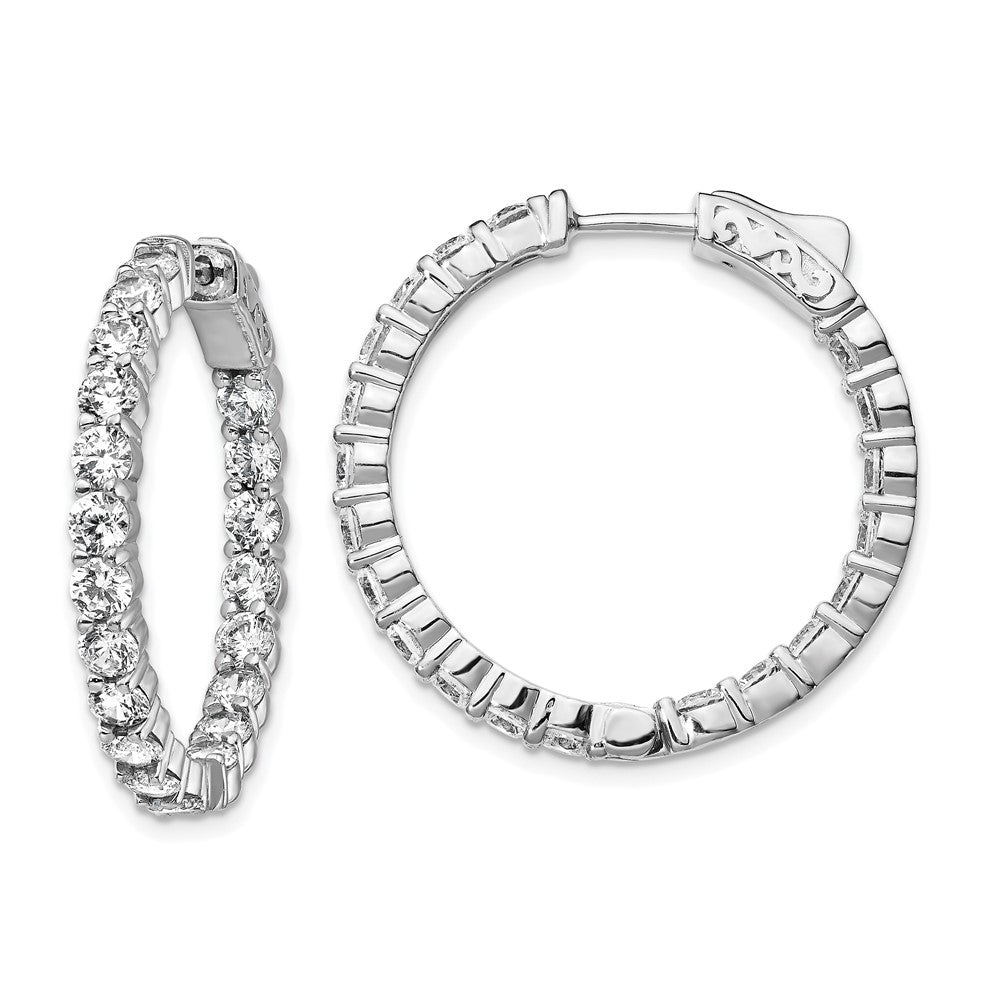 QE12997 Sterling Shimmer Sterling Silver Rhodium-plated 40 Stone 3.0mm CZ In and Out Round Hinged Hoop Earrings